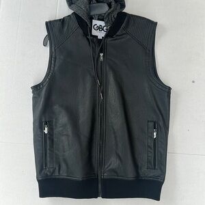 NEW G by GUESS Quicksand Faux-Leather Hooded Vest SZ M